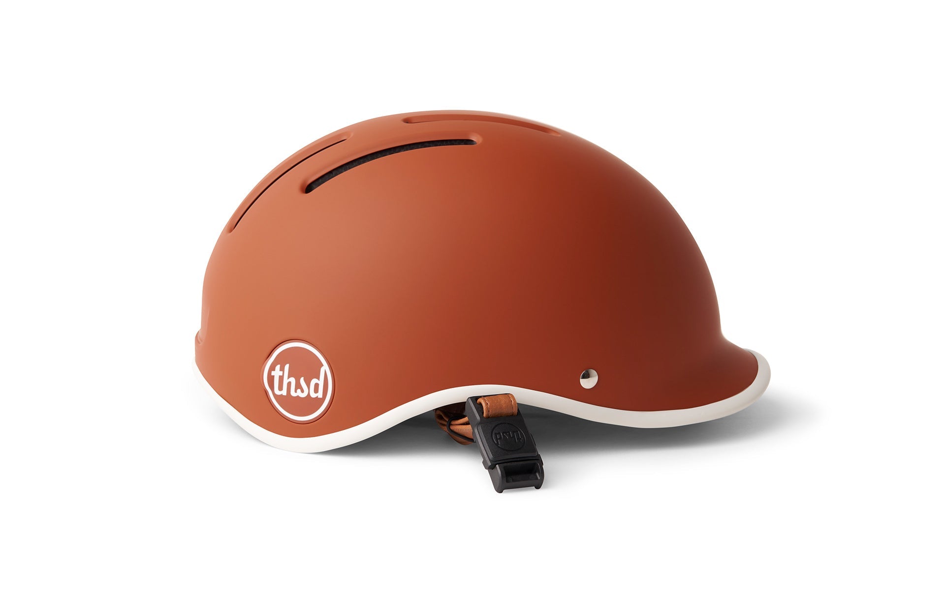 Brown colored Thud brown matte helmet isolated on white background with a white logo.