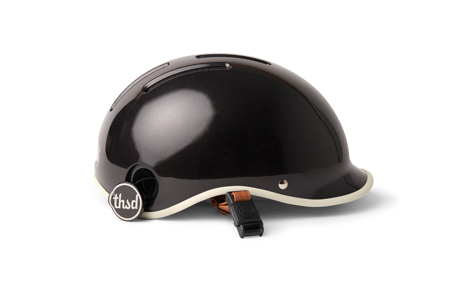 Black Matte Hard Hat - Angled Shot with White Bottom Trim and Strap