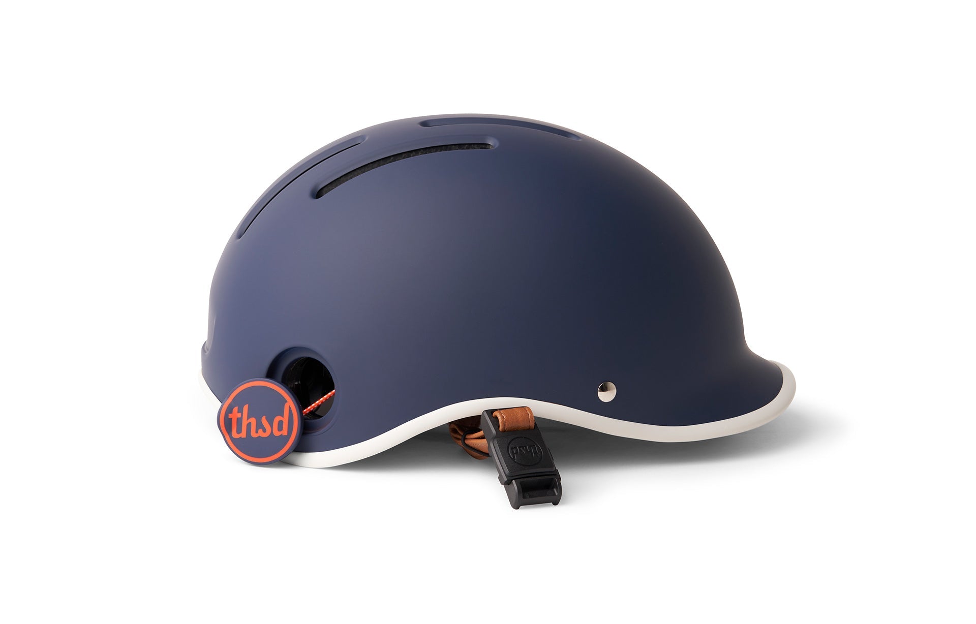 Blue Helmet with a White Chin strap and Thule logo on the left side.