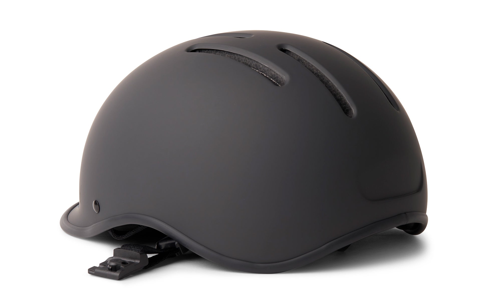 A sleek matte black bicycle helmet with chin bar shown against a white background