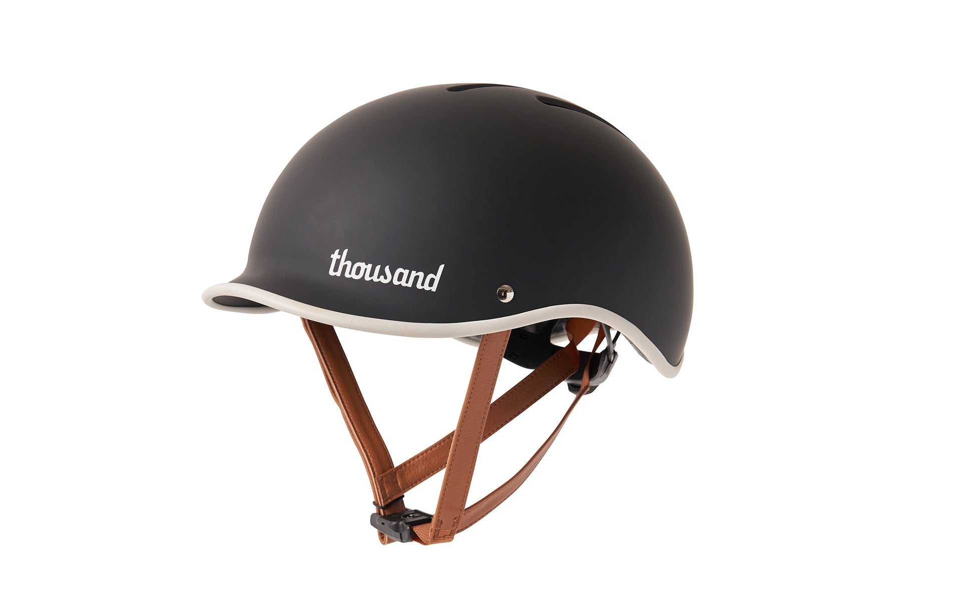 Black Thousand helmet with brown accents displayed on a white background