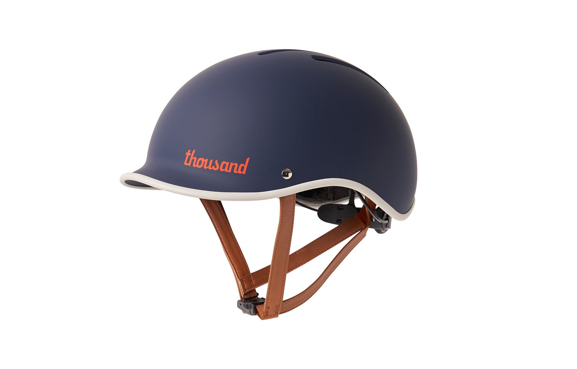 thousand dark navy kids helmet in solid matte finish with front branding logo.