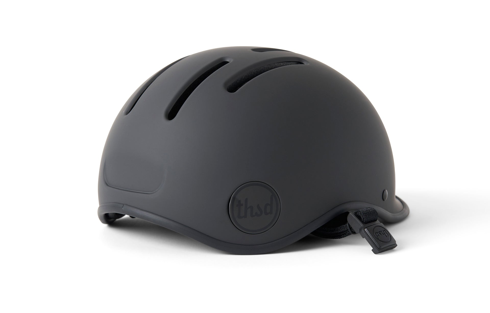 Black matte bicycle helmet displayed on a white background