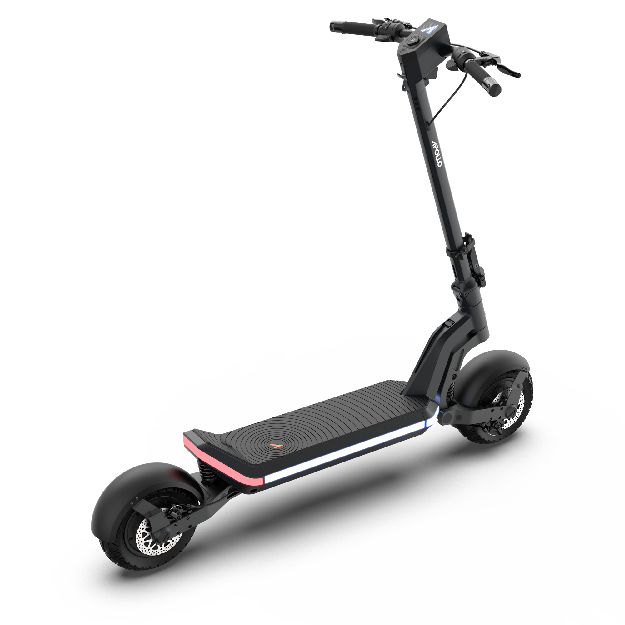 Black Apollo e-scooter against a white backdrop.