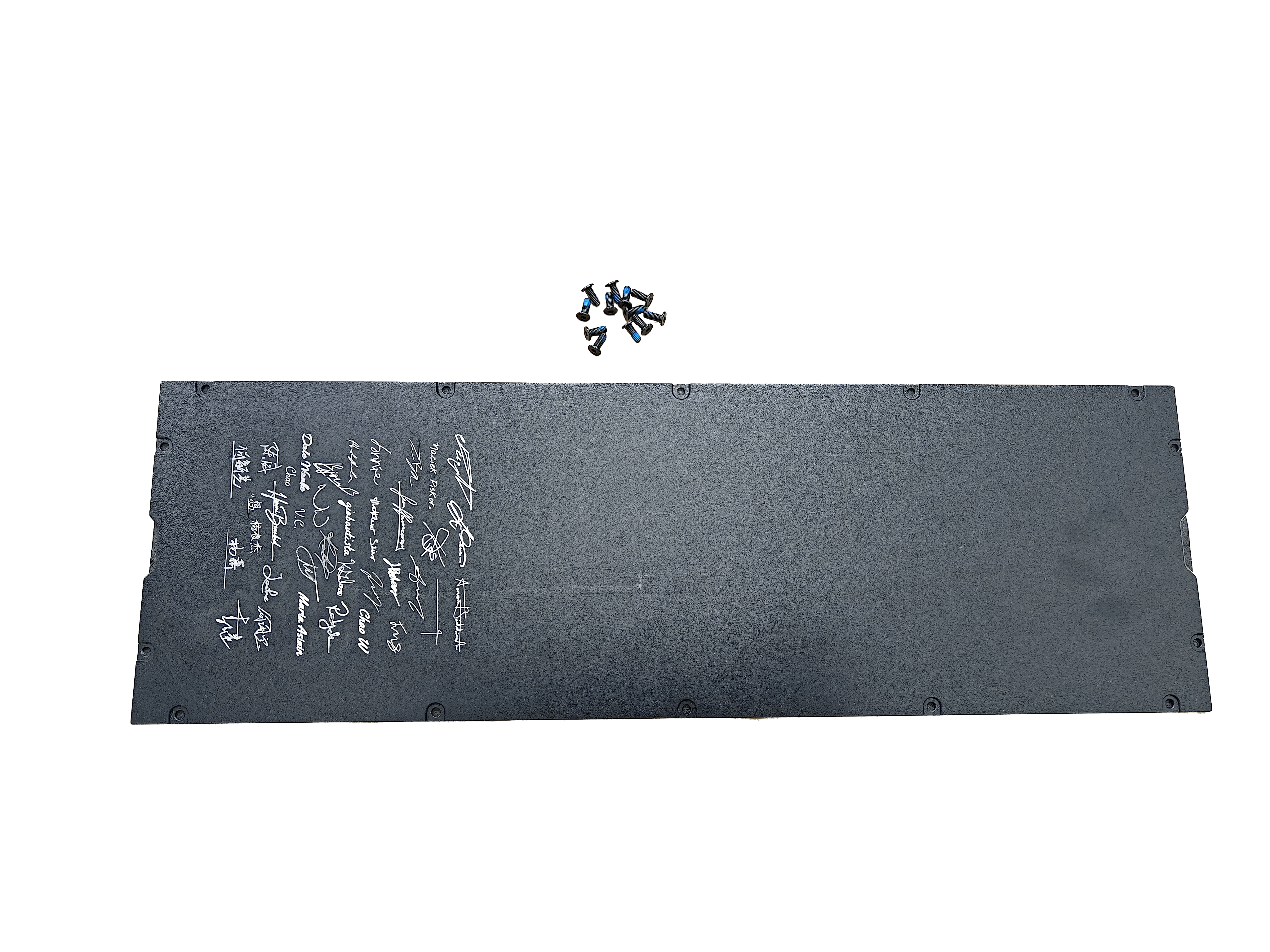 A grey colored Base Enclosure plate of HP OMEN with bolts on top for assembling the laptop