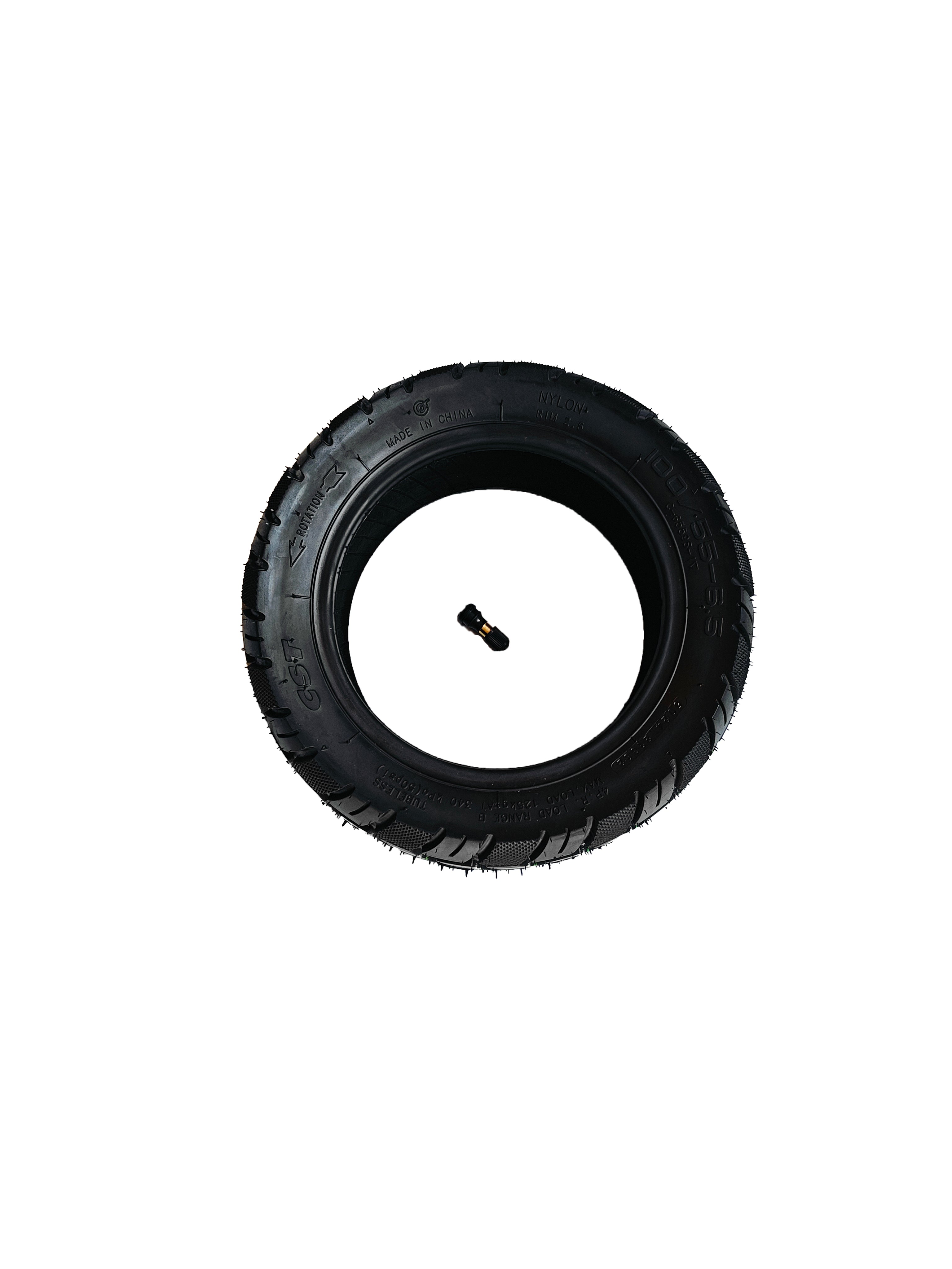 Electric Vehicle Bicycle Inner Tube showing inner nozzle for inflation on white background
