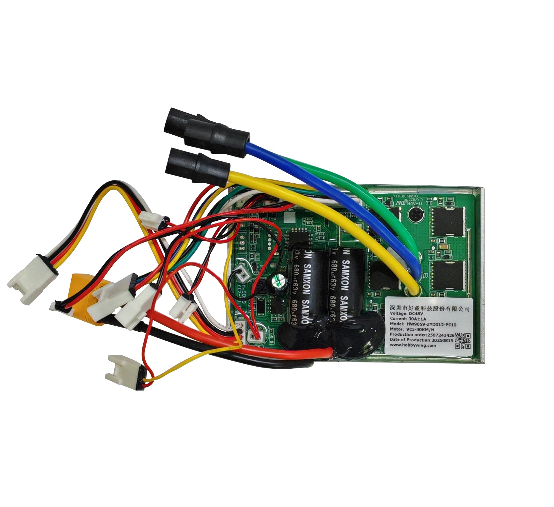 Electric scooter motor speed controller with wires, suitable for electric scooters, featuring 34V input and 30A current