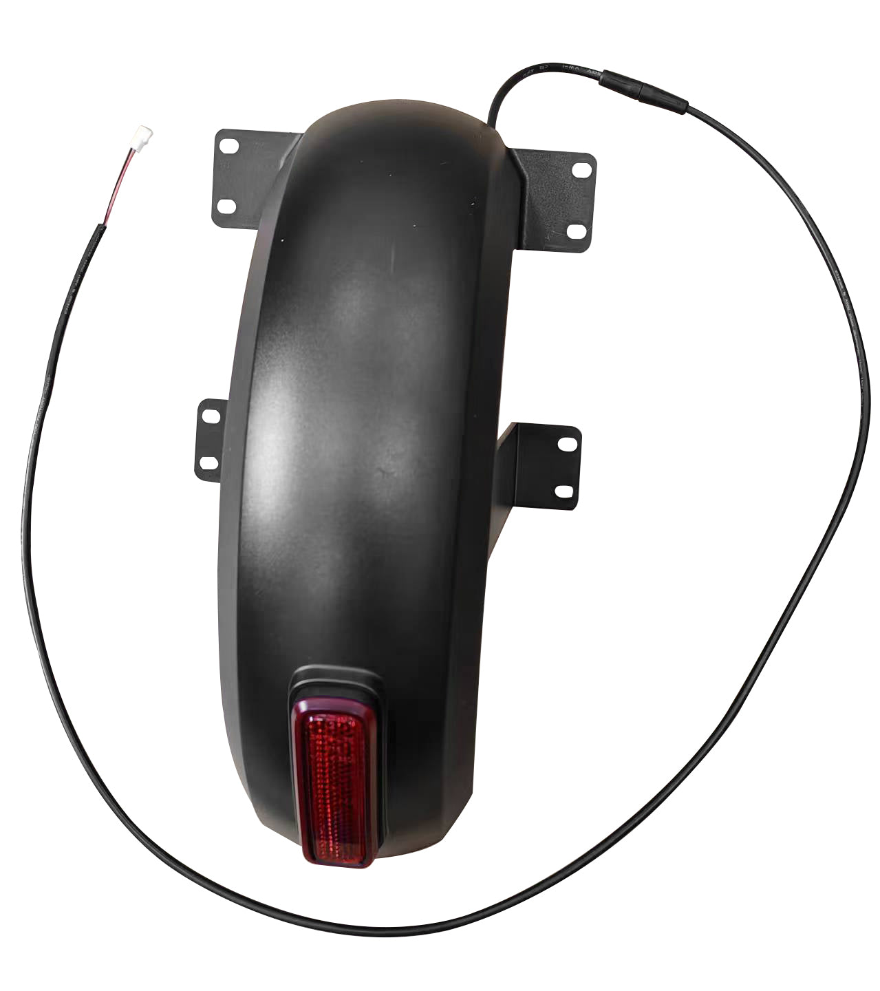 Black rear fender with integrated red brake light assembly on a white background