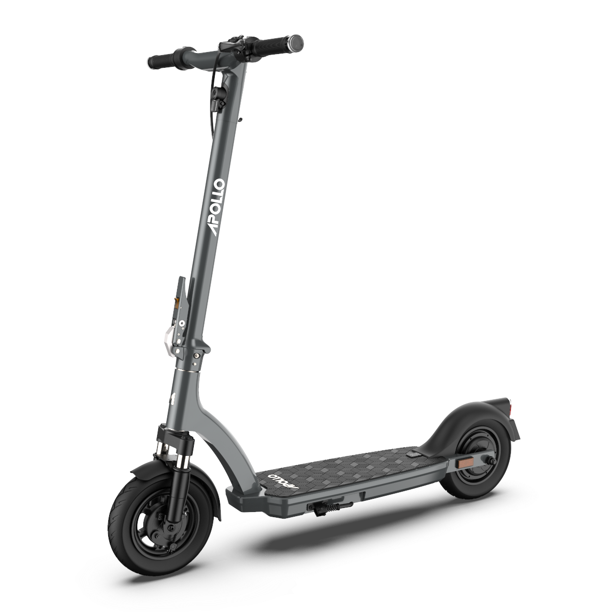 Apollo E-scooter on a black background featuring its sleek design and high quality features