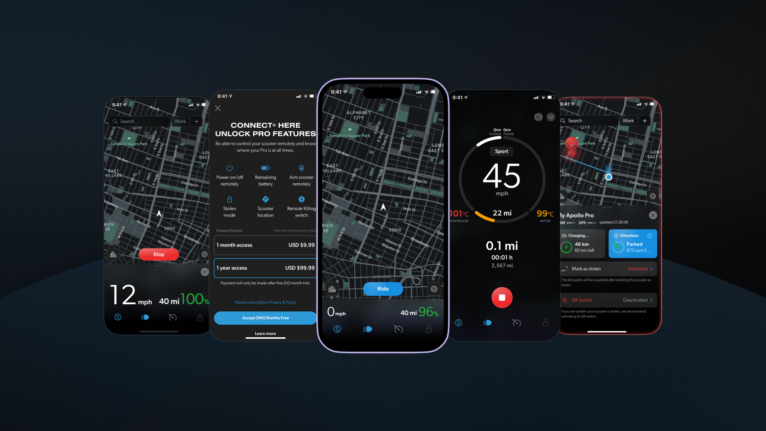 Multiple pages of the Apollo App