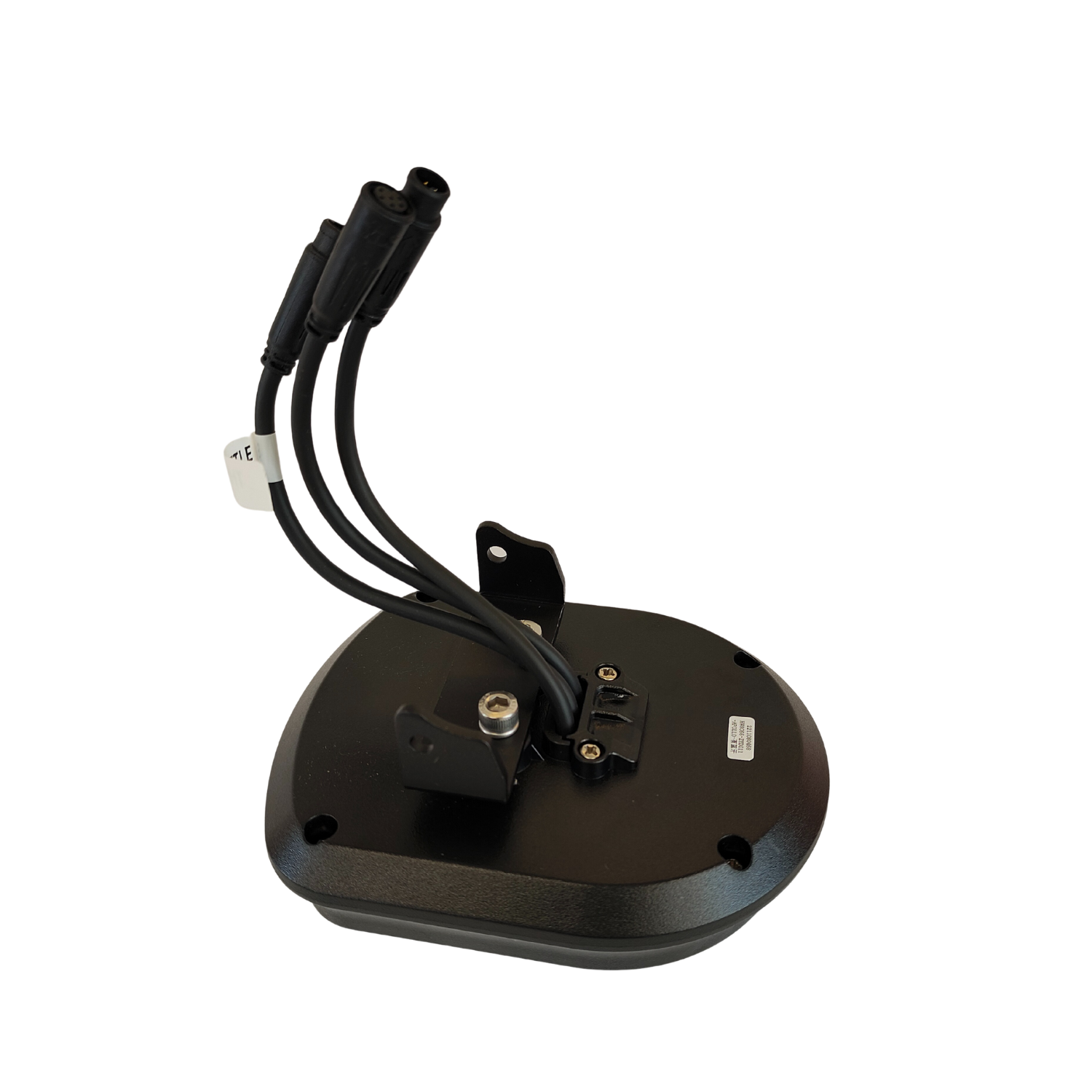 Black waterproof connector housing featuring three black cables with clear plastic plugs suitable for outdoor applications.