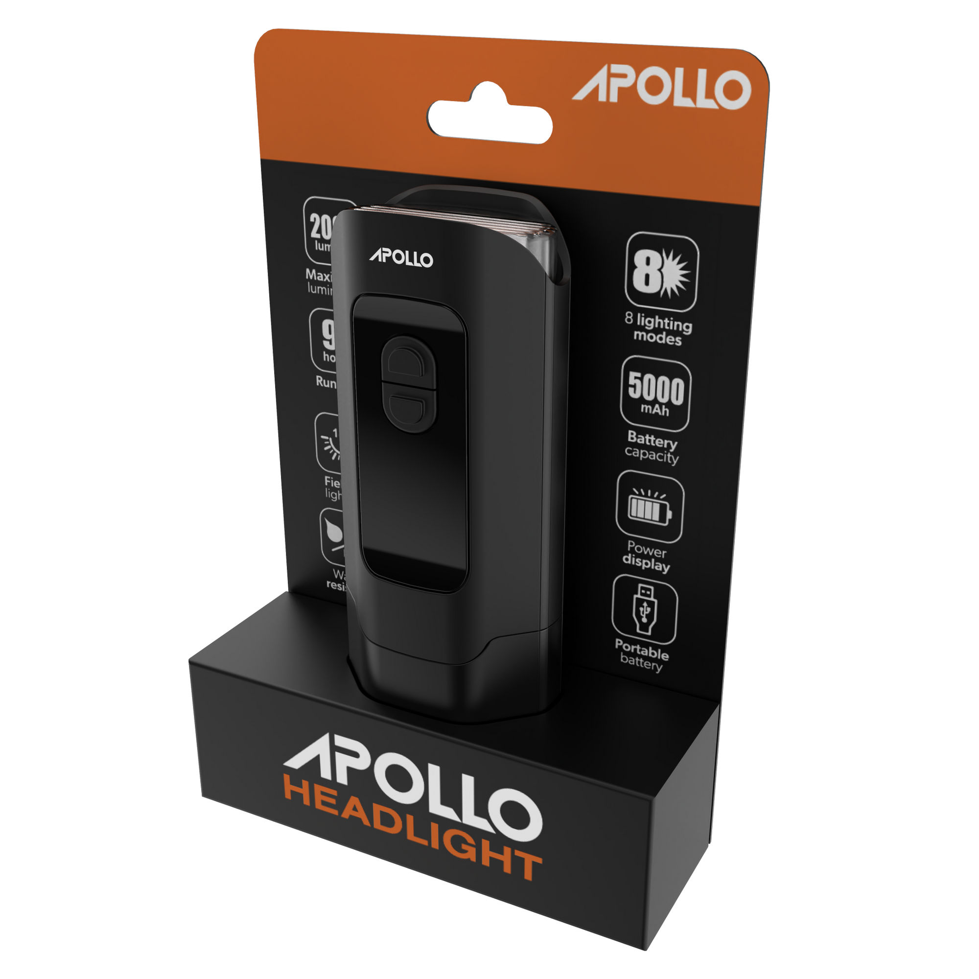 Photo of Apollo Headlight on white background inside packaging