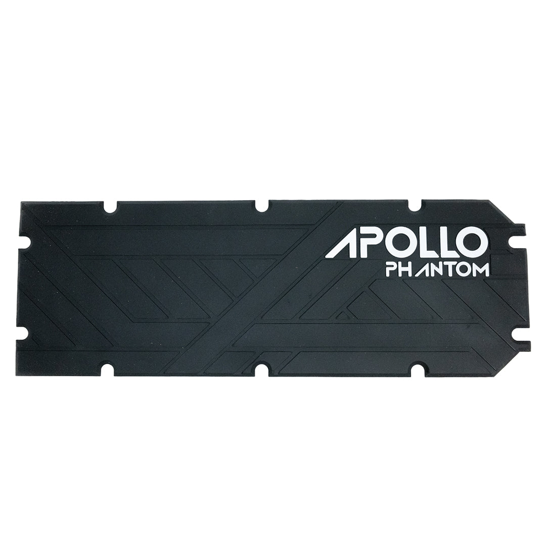 Black and white image of a flat Apollo Phantom sticker with white writing against a white background.
