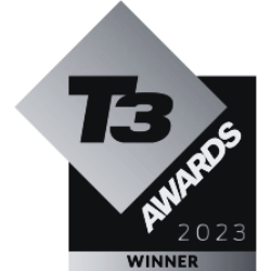 T3 Awards 2023 winner emblem showcasing a black diamond-shaped insignia with T3 in the background.