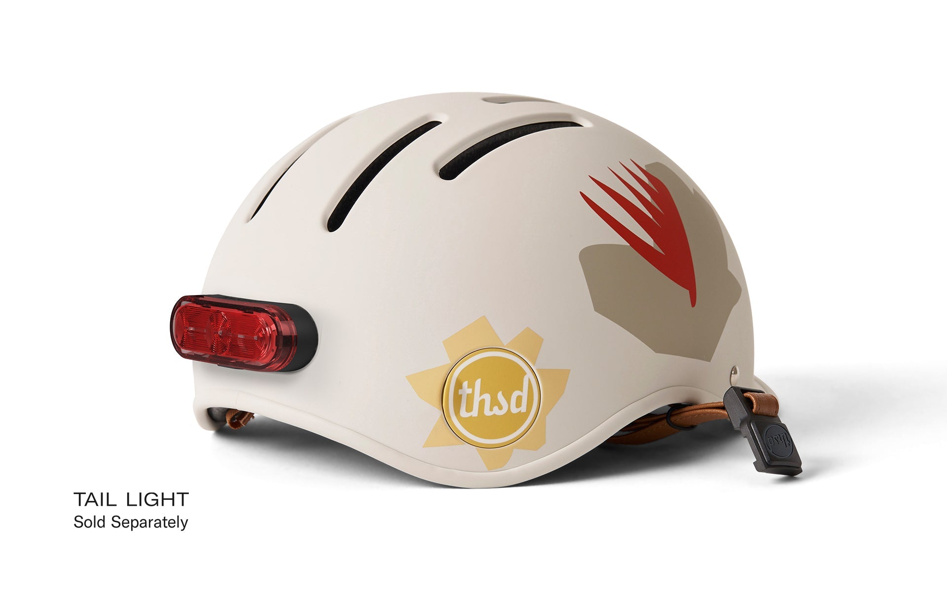 Picture of Safety helmet in white color with red logo and black rear light
