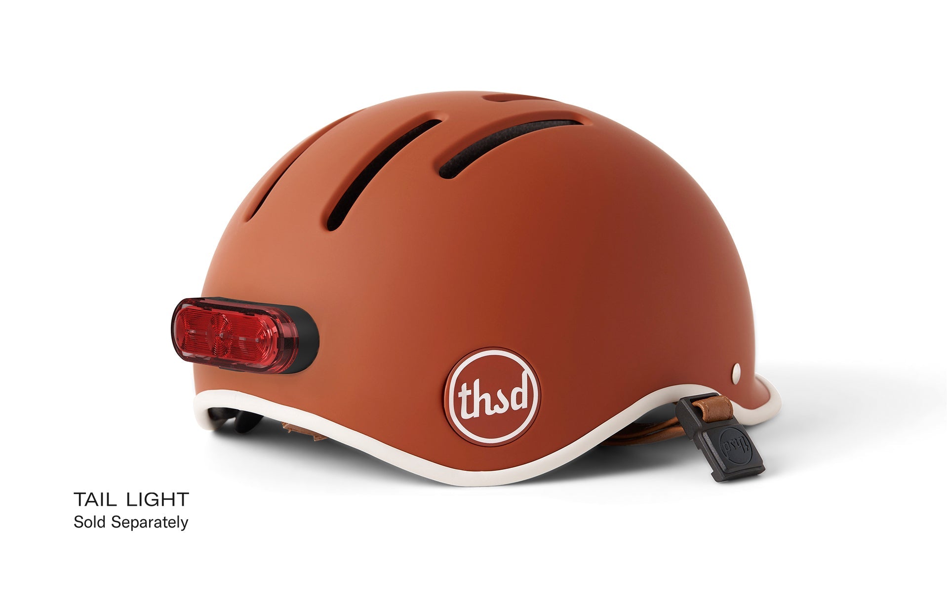 Red brown bicycle helmet with side tail light by Thousand
