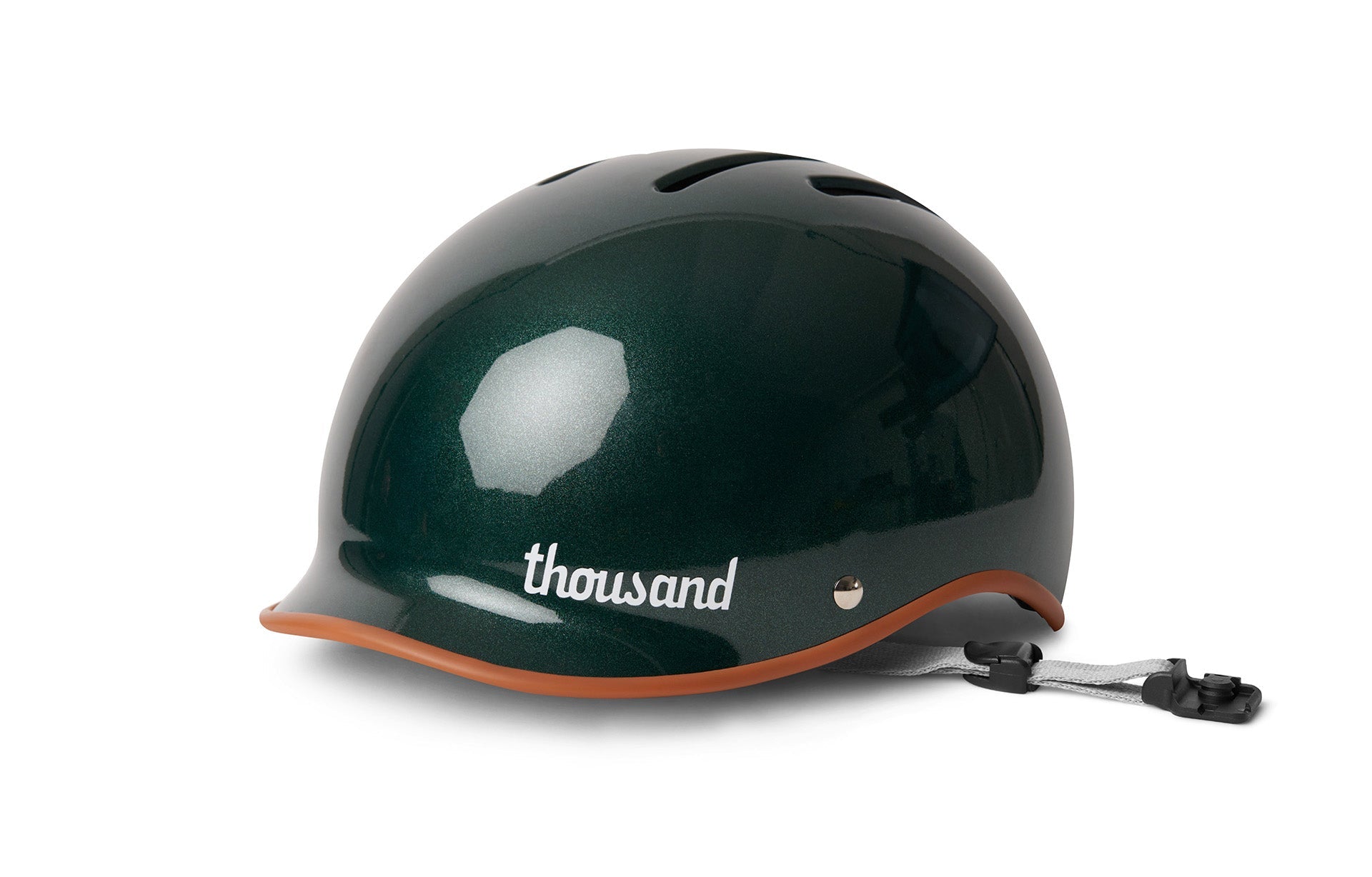 Thousand Vintage helmet with brown trim and logo displayed in front of white background