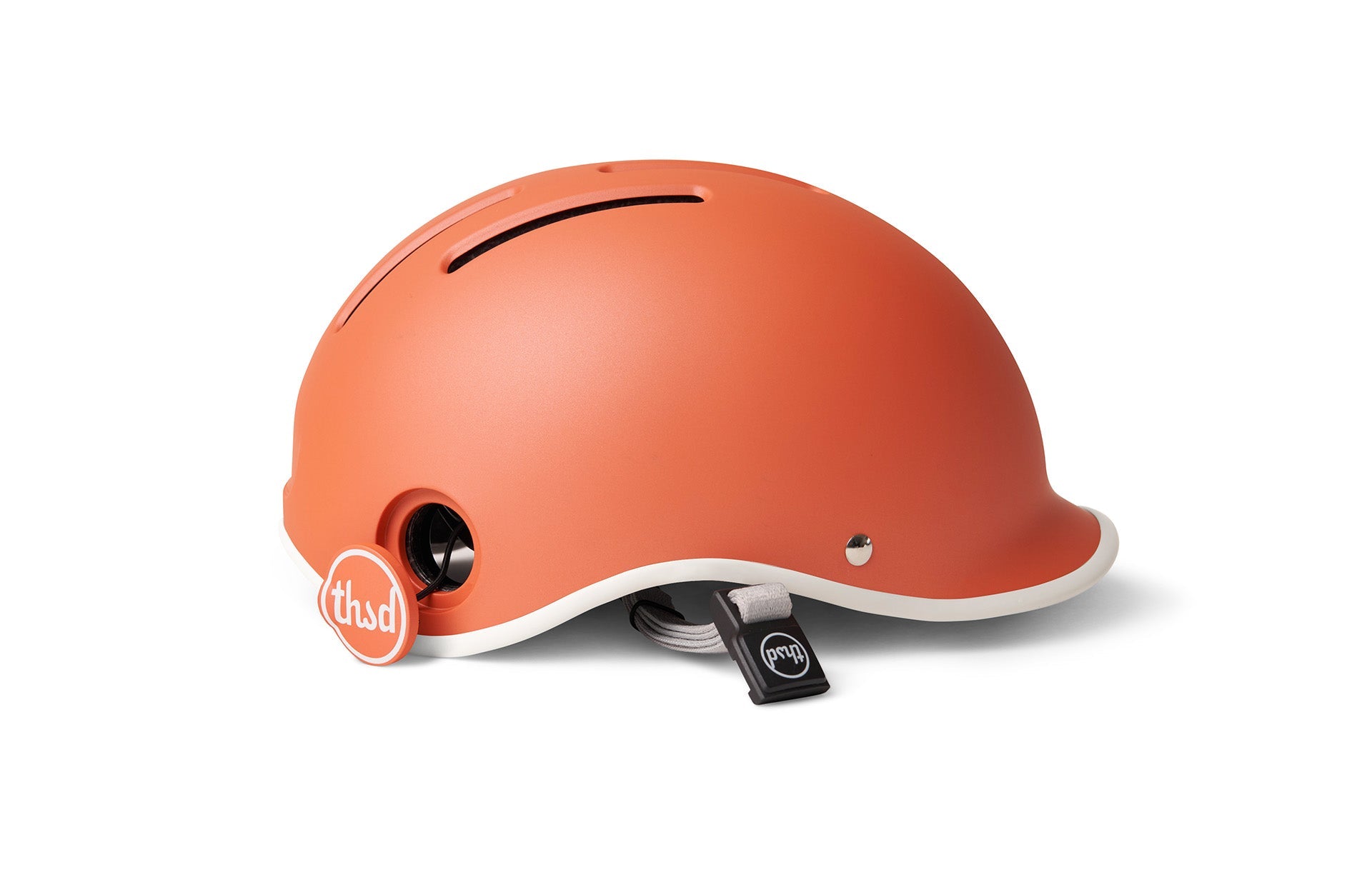 Orange matte Finish Cruiser Urban Bike Helmet on white background with Thud logo and MIPS sticker