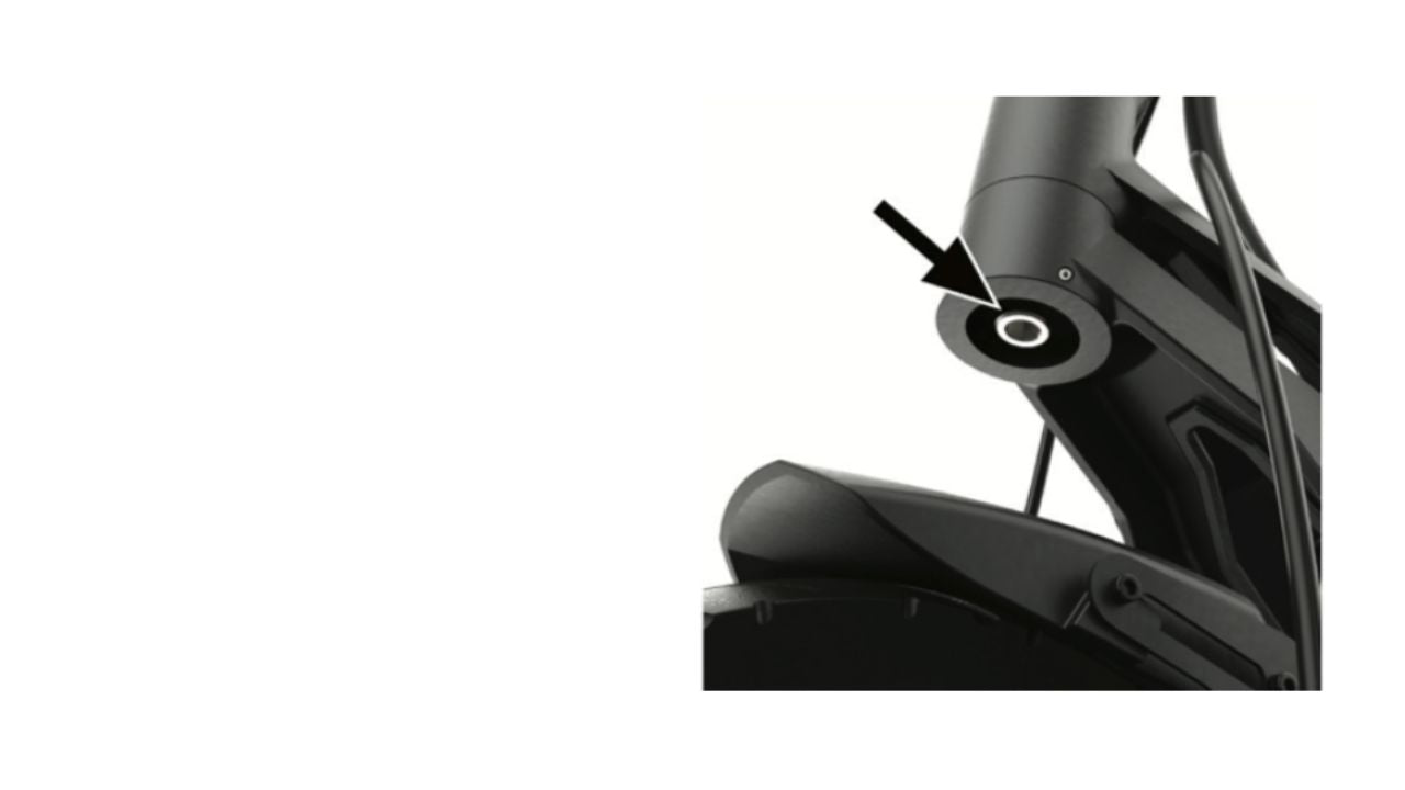 Close up shot of the charging port on the front tube of a Gopower Goped electric bicycle