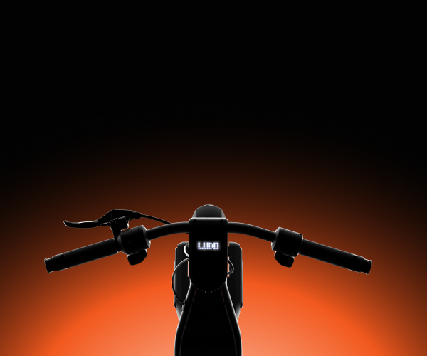 Black electric motorcycle front view with sleek handlebars and digital display