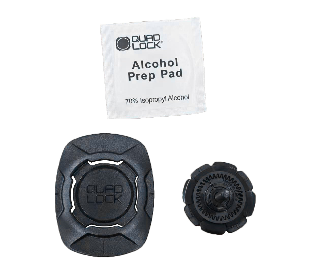 Quad Lock alcohol prep pad cleaning tool and accessories shown in a white background