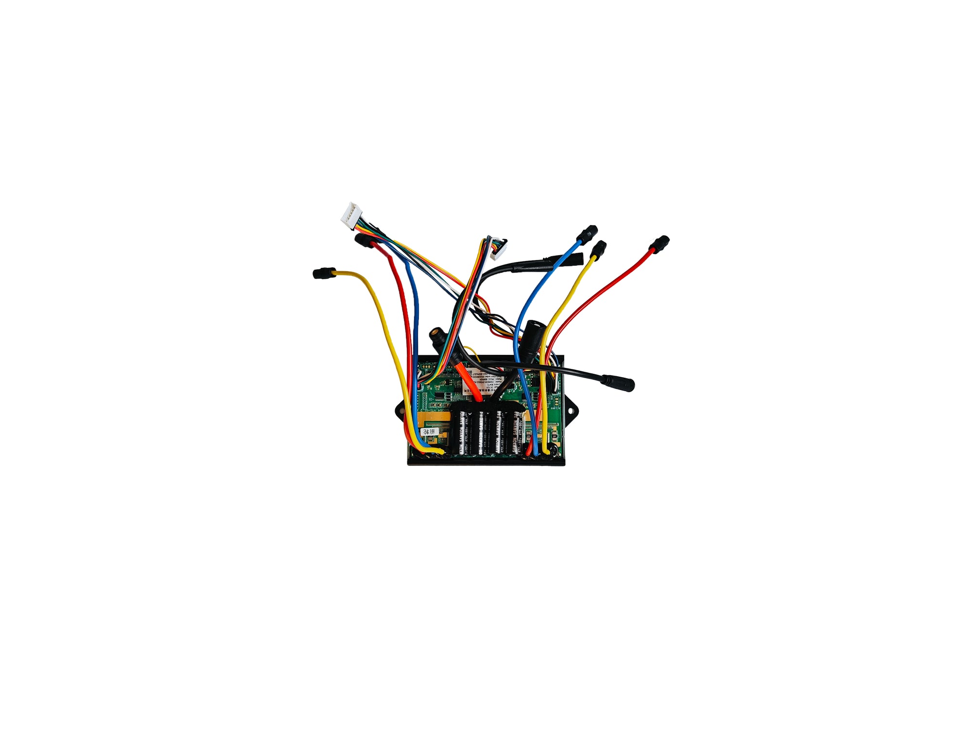 Electrical diagram of a controller with four colorful wires connected to different poles