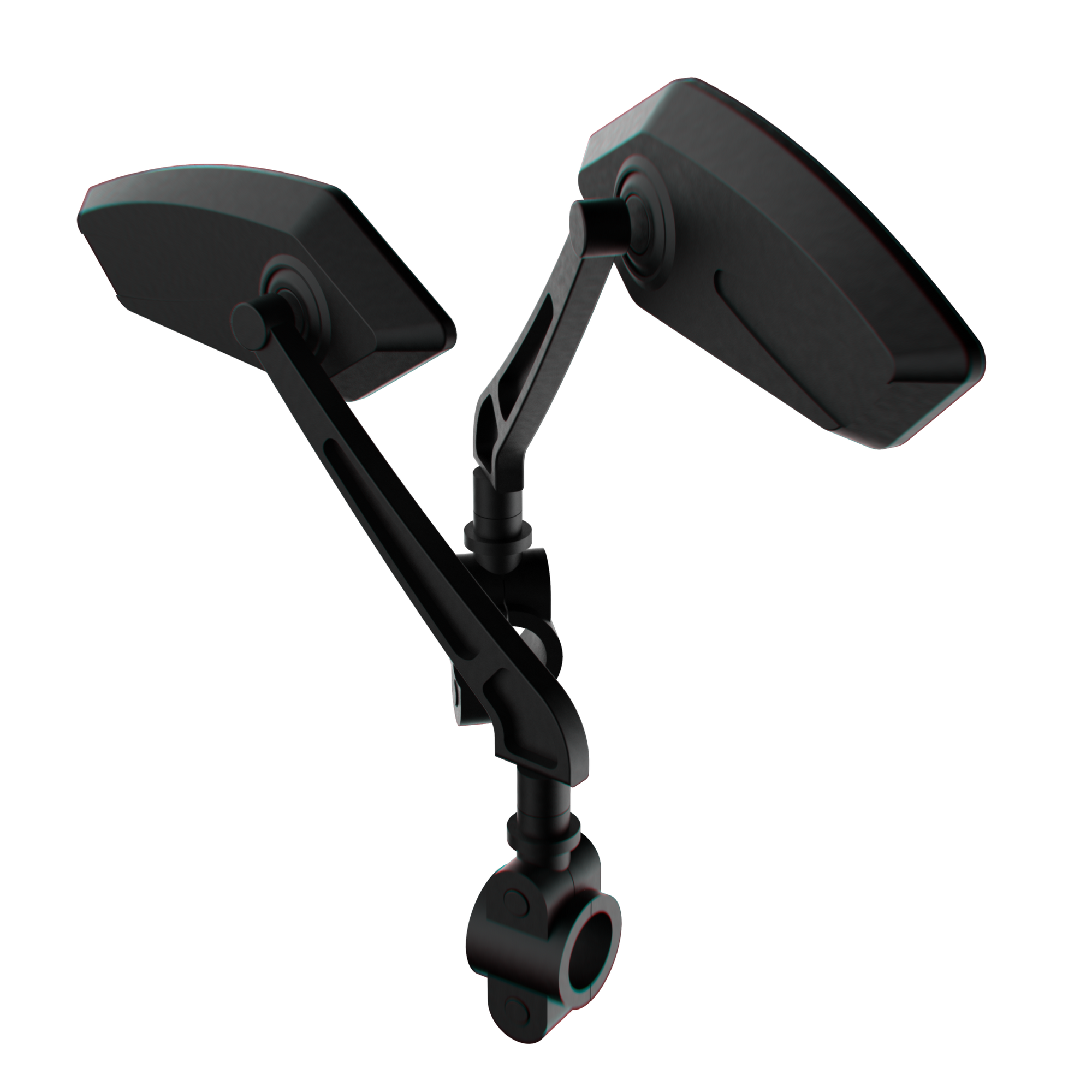 3D rendering of carbon fiber bicycle rear view mirrors mounted on handlebars with clamp