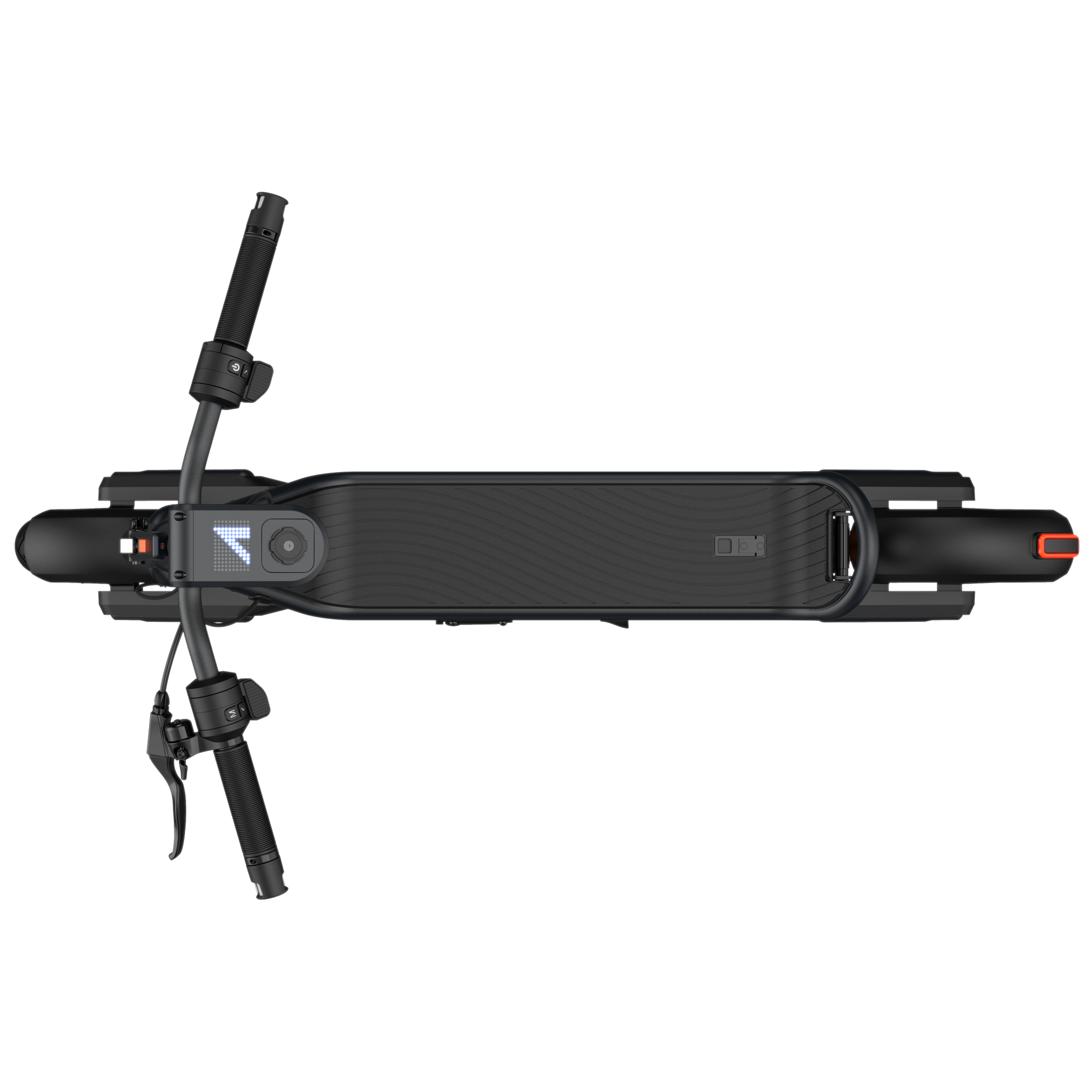 Top view of the Apollo Explore 2.0 deck, handlebars, and rear fender.
