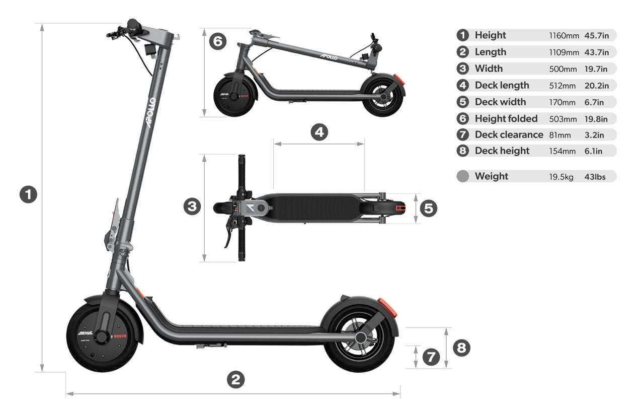 Apollo Dash Electric Scooter Dimensions