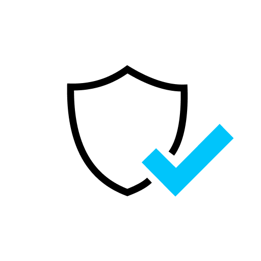 Icon illustrating a shield with a check mark inside it.