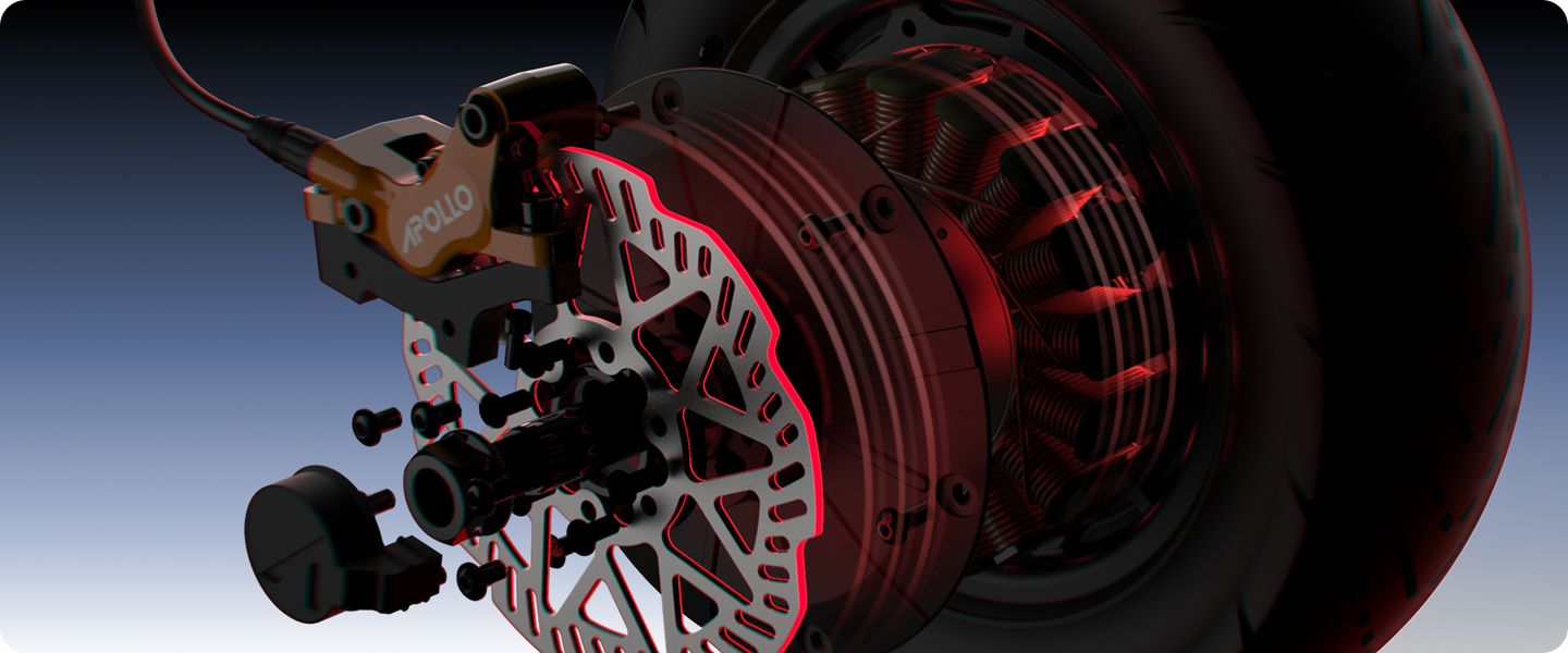 Four-piston hydraulic braking on the Apollo Phantom 2.0 Stellar